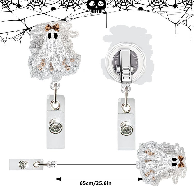 NSSHEL Ghost Badge Reel Retractable Badge Clips Holder with Alligator Clip Glitter Cute Halloween Spooky Badge Holders Spider Web Designs for Nurses Doctors RN EN Paramedic Medical Office - Image 4